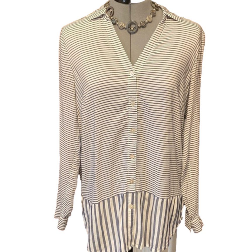 J.Jill blue and white striped button-down long sleeve blouse